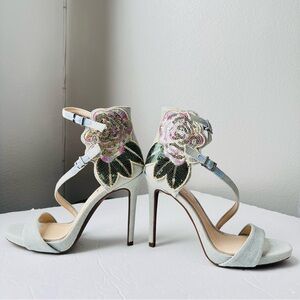 New Jessica Simpson Blue High Heels with Floral Embellishment and Slim Stiletto
